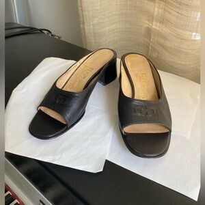 Salvatore Ferragamo Black Leather Clogs mules slides sandals heels pumps size6